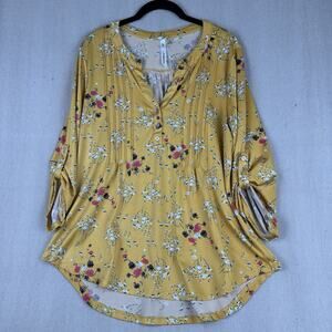 Women's NY Collection Shirt Medium Yellow Flowers V Neck